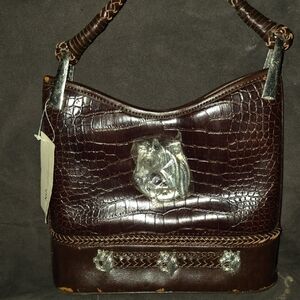 Chic Brown Crocodile Pattern Shoulder Bag